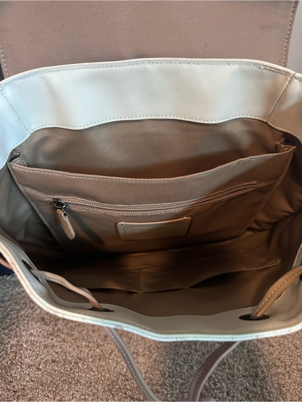Coach Cream and Light Brown Signature Canvas Backpack with White Flap - Picture 2 of 4